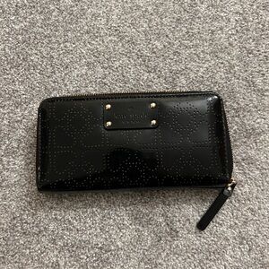 kate spade Black Patent Quilted Zip Around Wallet